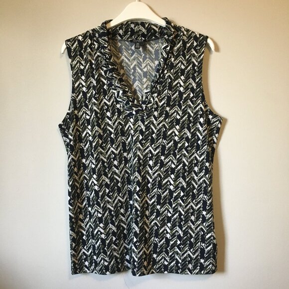 Jones New York Abstract Herringbone Pintuck Collar Sleeveless Blouse - Picture 15 of 15